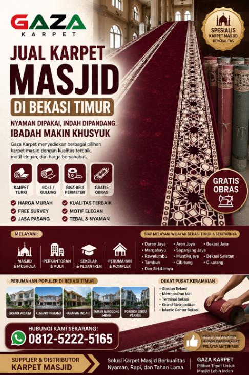0812-5222-5165 Jual Karpet Masjid di Bekasi Timur – Gaza Karpet, Bikin Jamaah Betah & Masjid Makin Mewah