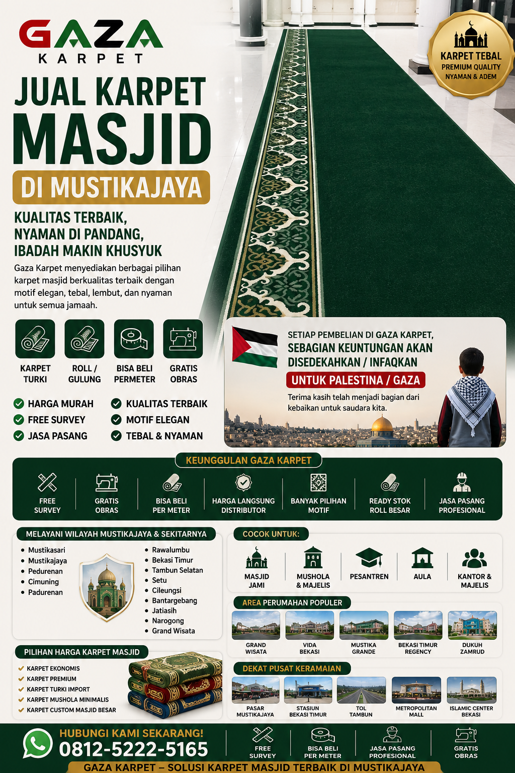 0812-5222-5165 Jual Karpet Masjid di Mustikajaya – Gaza Karpet, Standar Profesional untuk Masjid yang Lebih Representatif