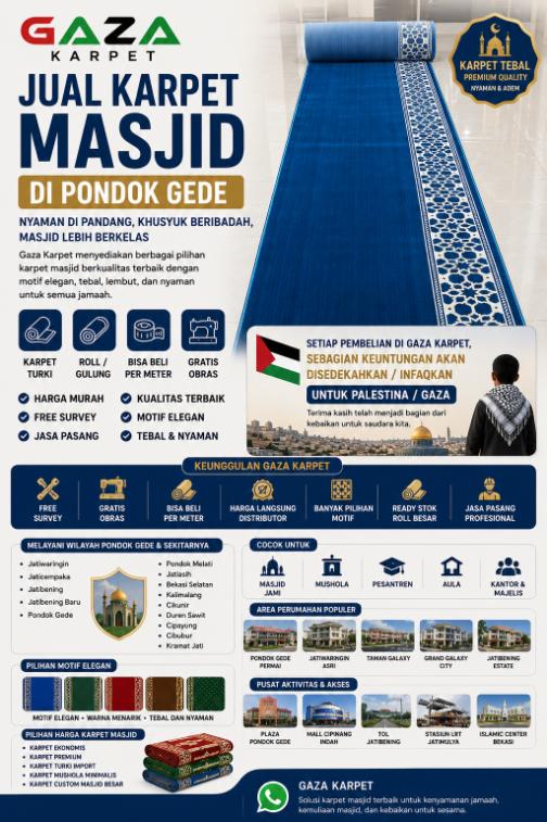 0812-5222-5165 Jual Karpet Masjid di Pondok Gede – Gaza Karpet, Solusi Karpet Masjid yang Nyaman, Estetis, dan Berkualitas