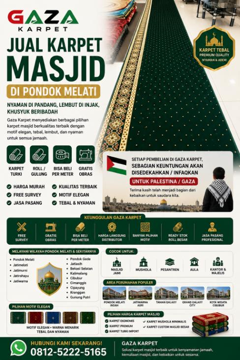 0812-5222-5165 Jual Karpet Masjid di Pondok Melati – Gaza Karpet, Seindah Taman yang Menenangkan Hati